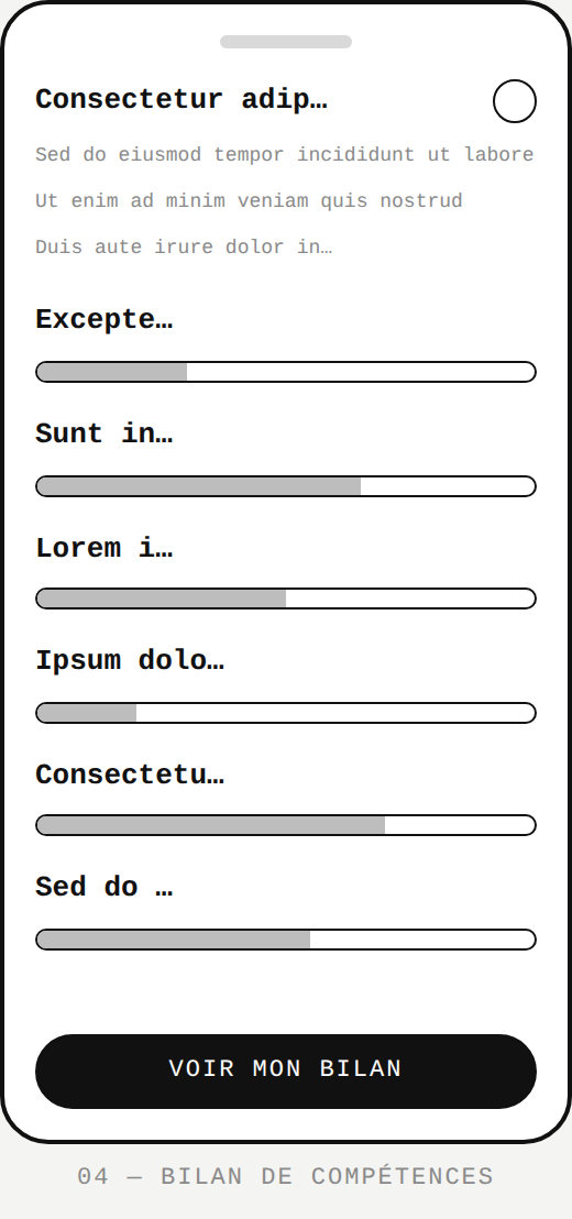Wireframe 04 — Bilan de compétences